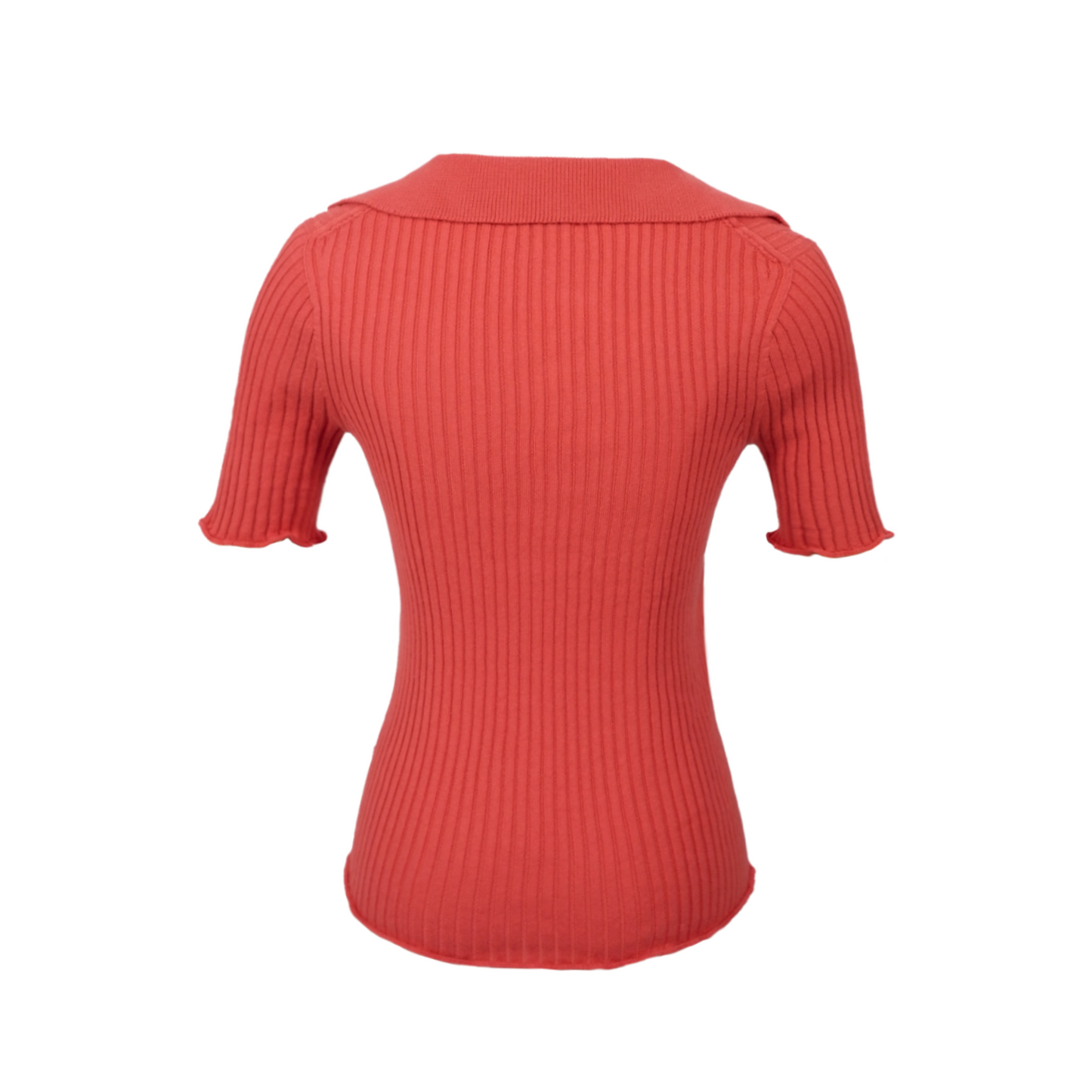 Coral ribbed sweater on a white background - back view