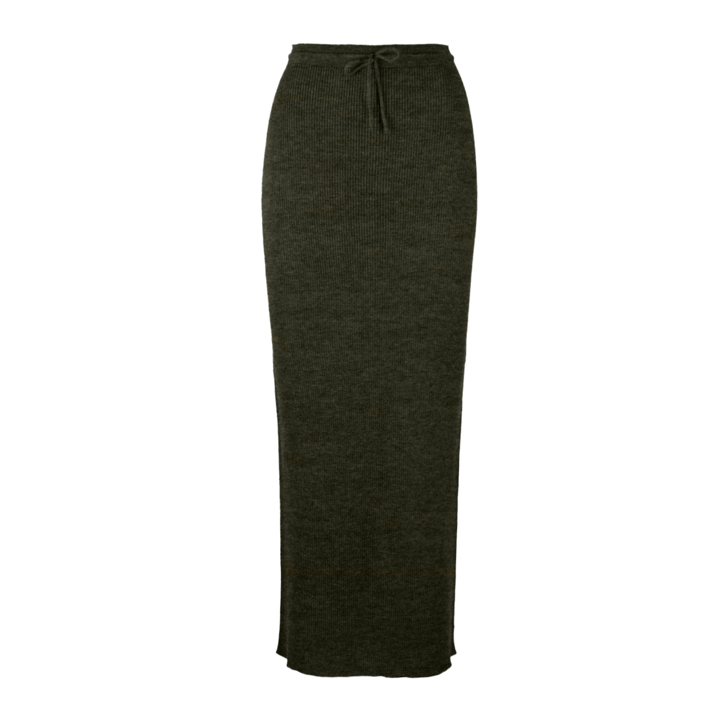 Dark green knit skirt on a white background