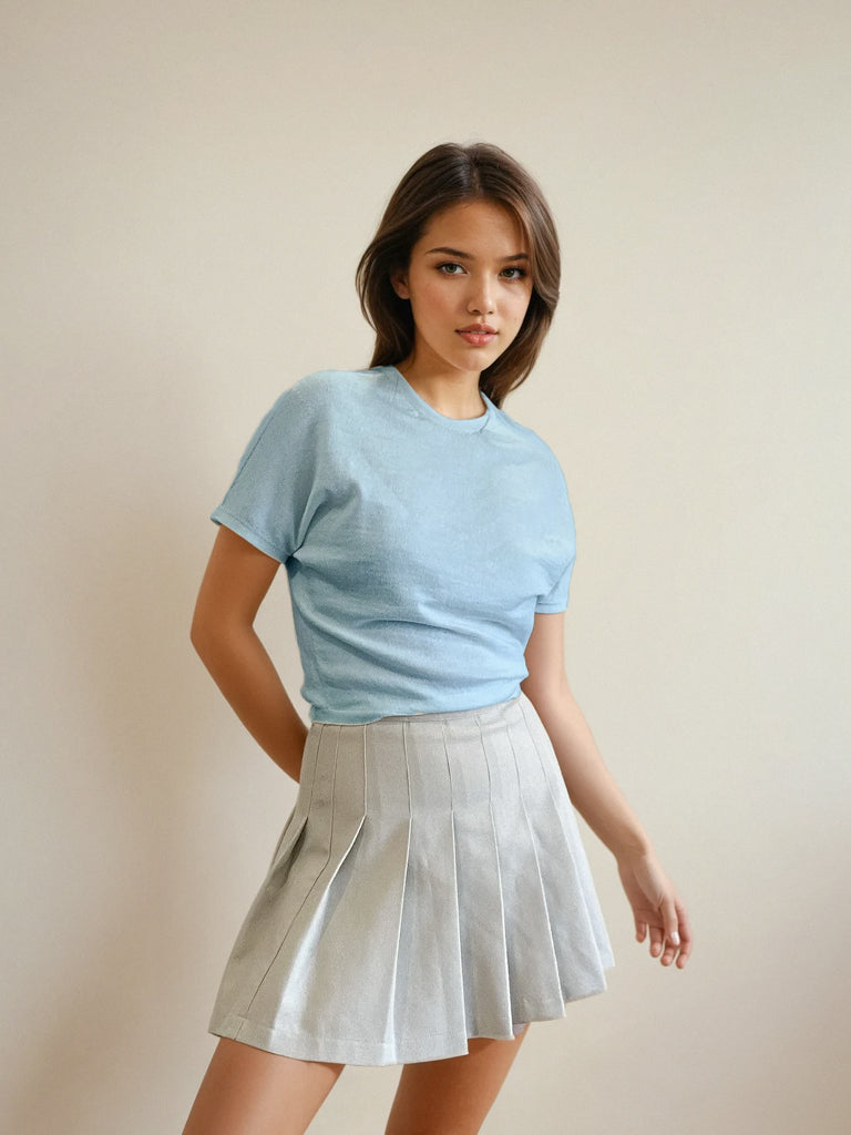Mika Merino Cropped Tee - Baby Blue