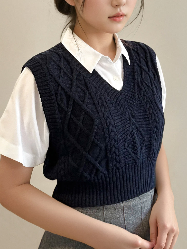 Nora Merino Wool Cropped Sweater Vest - Marine