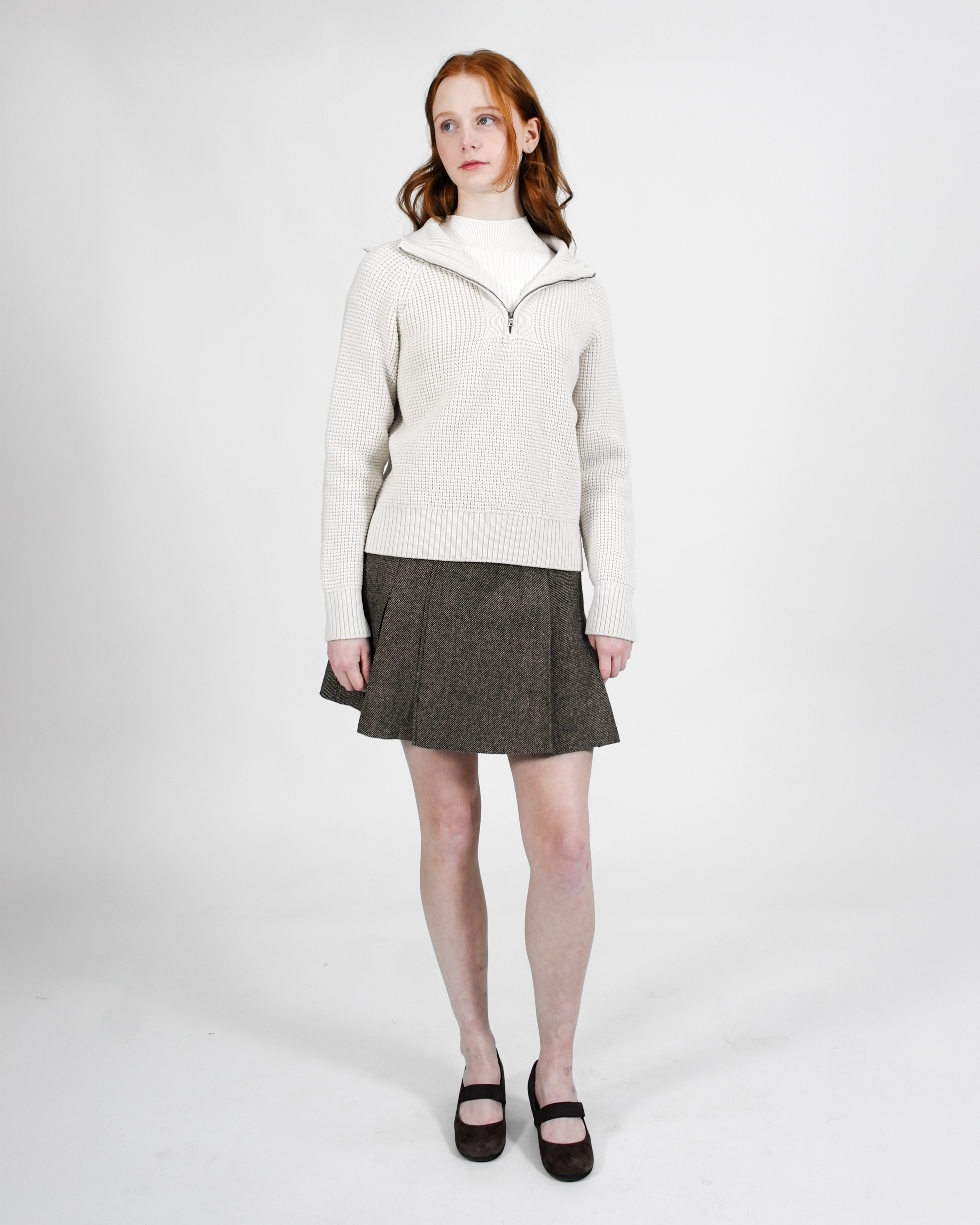 Wren merino quarter zip pullover - Oatmeal – Maison Mikumo