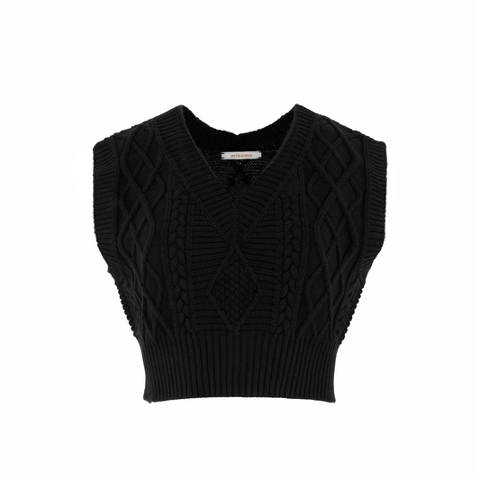 Nora Merino Wool Cropped Sweater Vest - Black