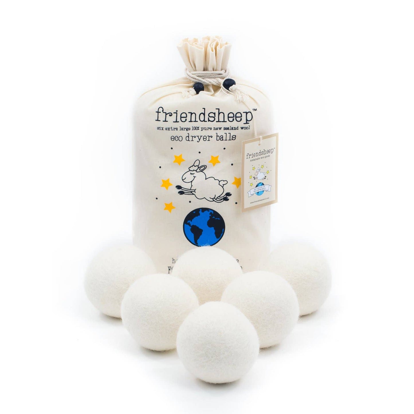 Friendsheep - Creamy White Eco Wool Dryer Balls: With Bag