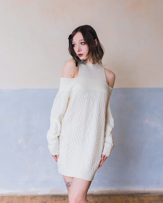 Aiko merino cold shoulder sweater dress - Ivory