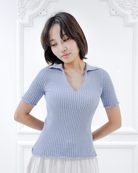 Corinne cotton knit polo - Cielo