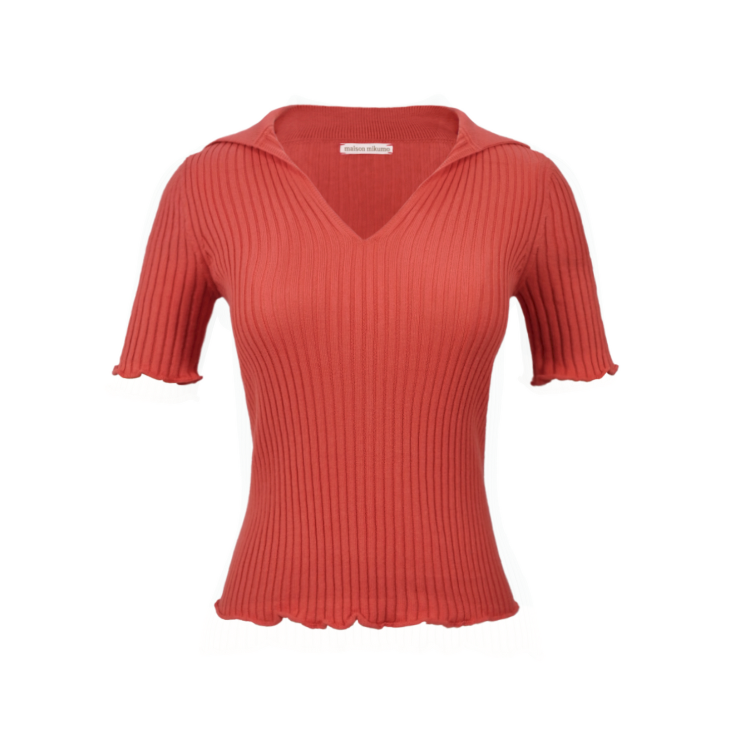 Coral ribbed sweater on a white background - front view