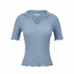 Light blue ribbed sweater with short sleeves on a white background