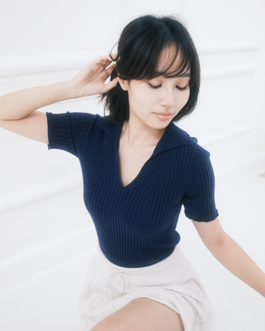 Corinne cotton knit polo - Sapphire