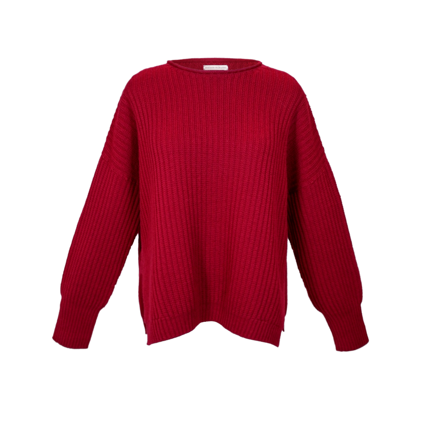 Ghost mannequin photo of the Etta sweater in red.