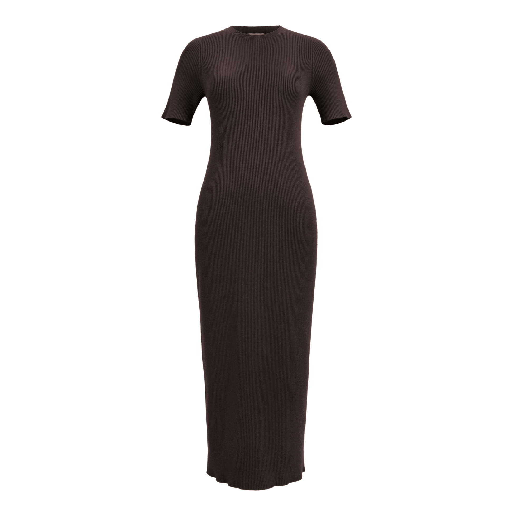 Ida stretch rib knit midi dress - Cacao Maison Mikumo Ida stretch rib knit midi dress - Cacao Maison Mikumo