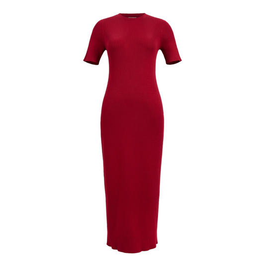 Ida stretch rib knit midi dress - Cherry