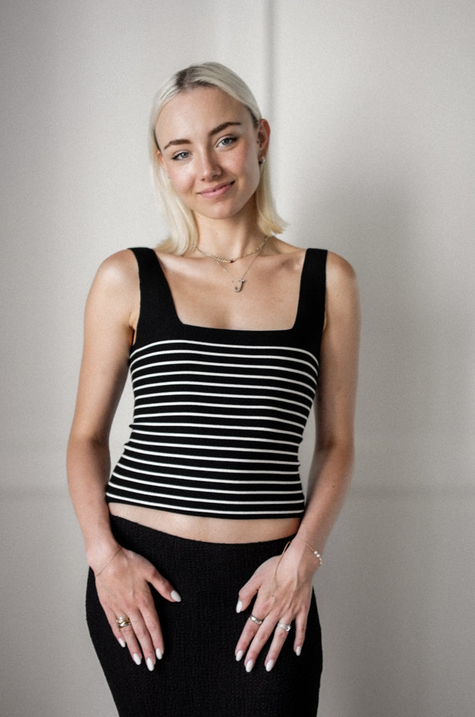 Marin Knit Tank - Black & White Stripe