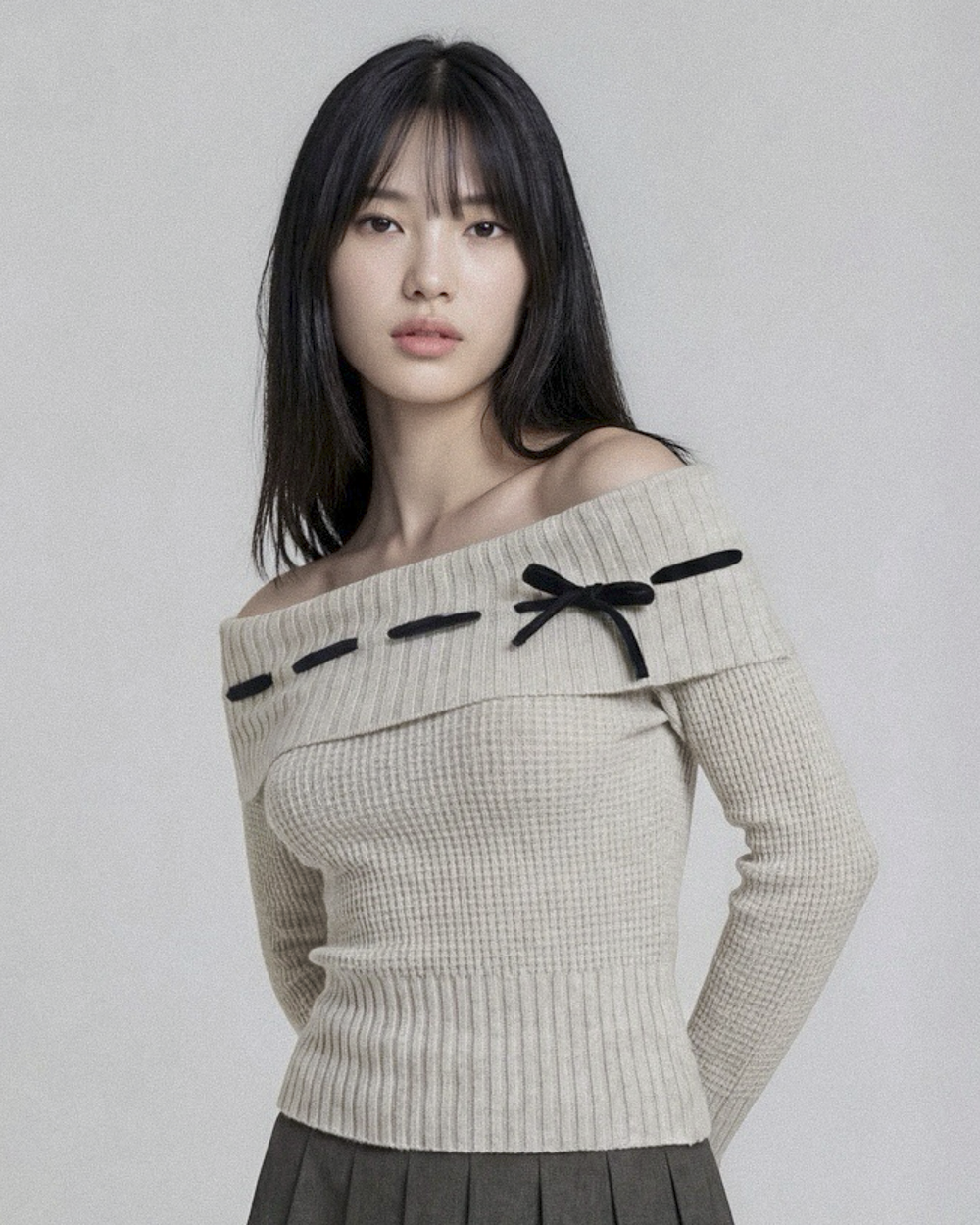 Lisette Merino off-shoulder top - Light grey