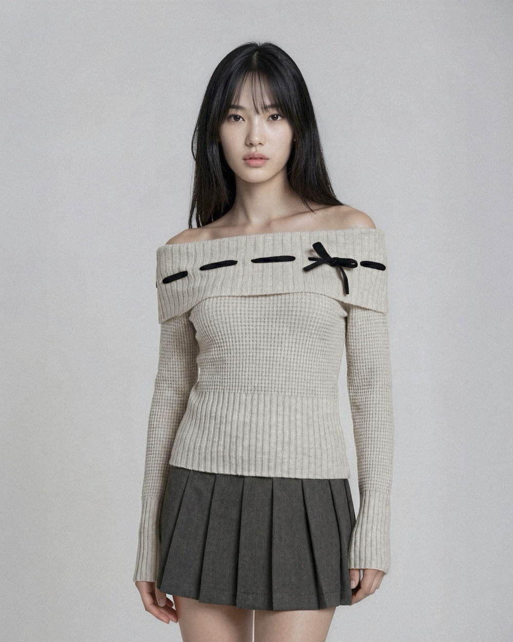Lisette Merino off-shoulder top - Light grey