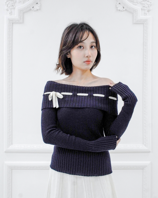 Lisette Merino off-shoulder top - Navy