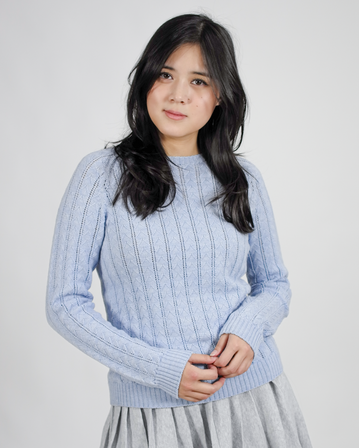Lucille Merino pointelle sweater - Baby blue