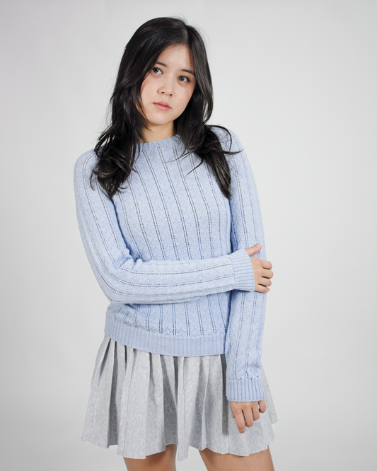 Lucille Merino pointelle sweater - Baby blue