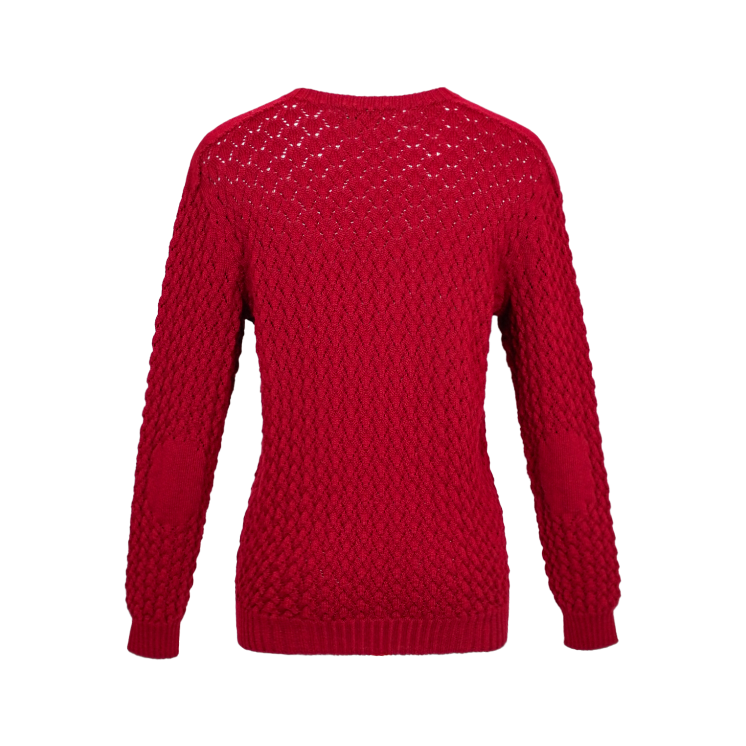 Red pointelle knitted long sleeve sweater on a white background - back view