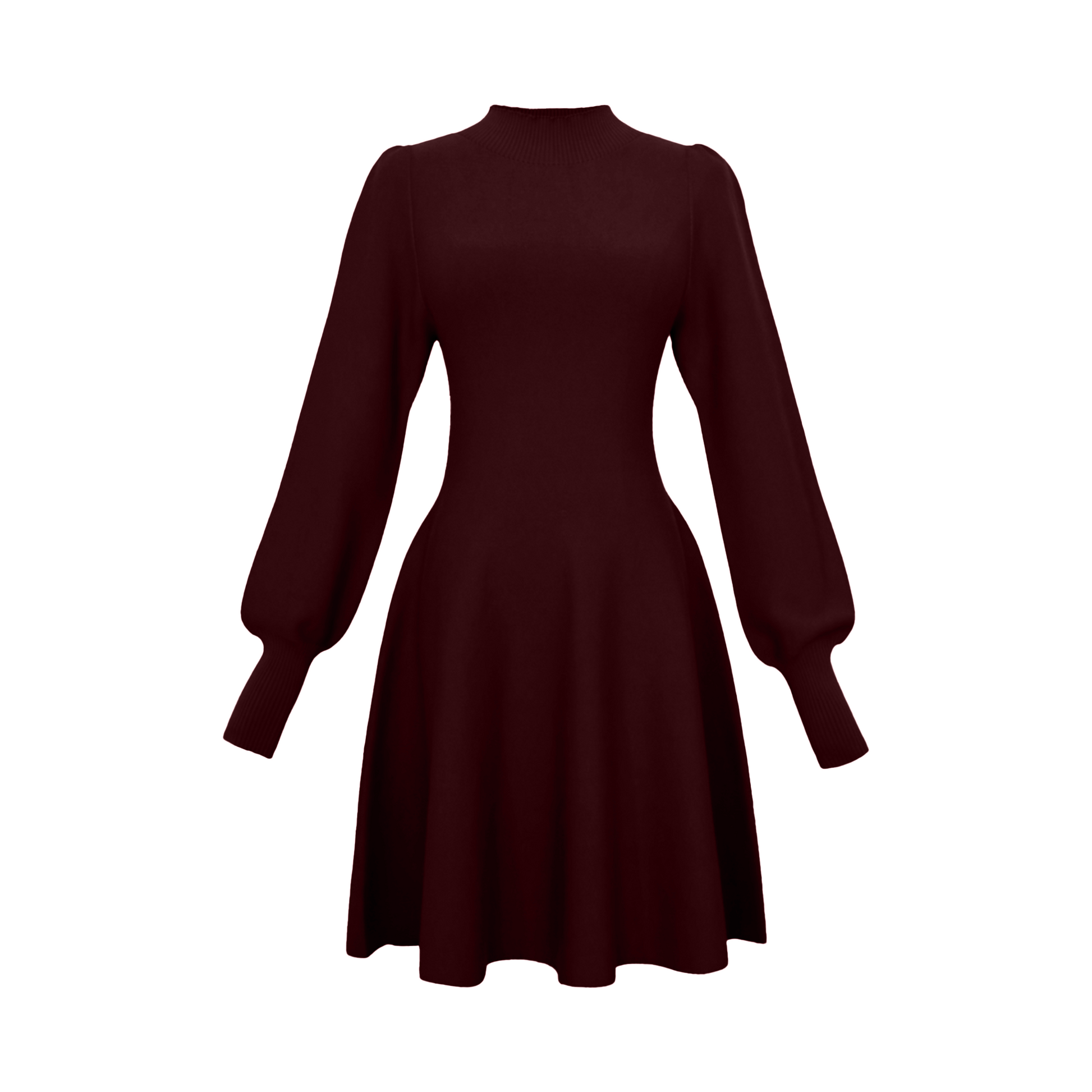 Maroon dress with long sleeves on a white background