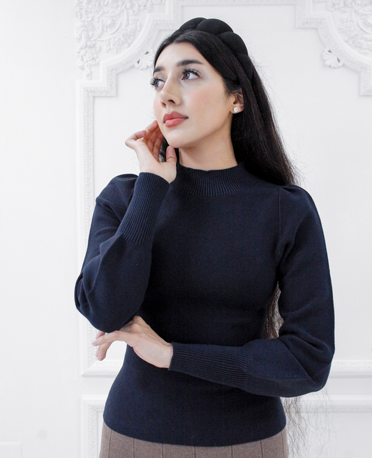 Meryl knit bishop top - Navy