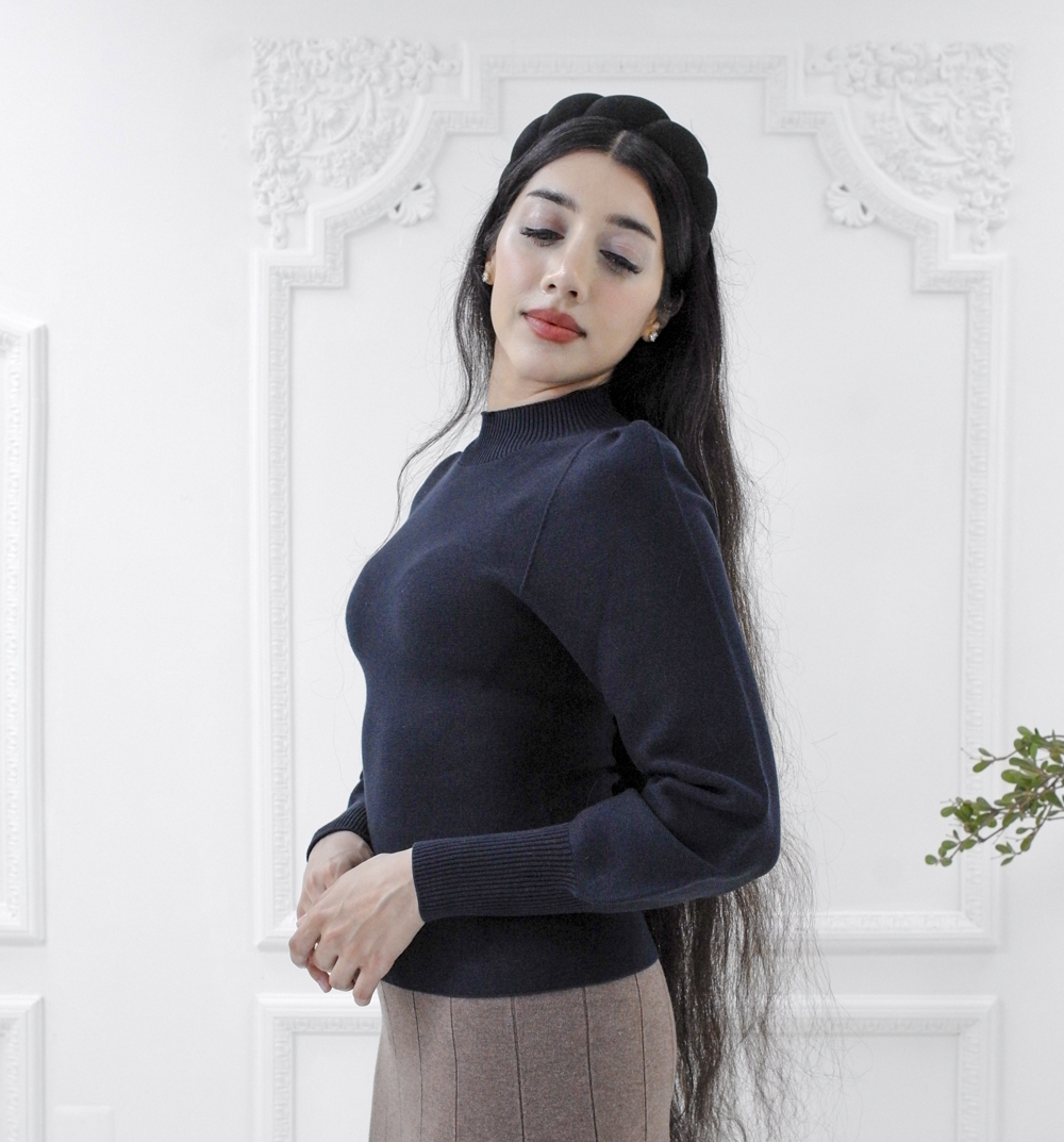 Meryl knit bishop top - Navy