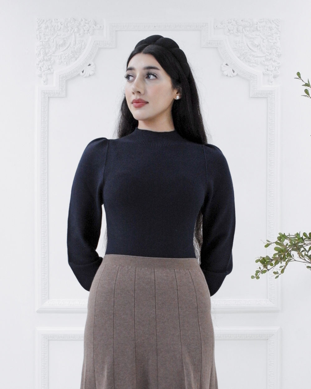 Meryl knit bishop top - Navy