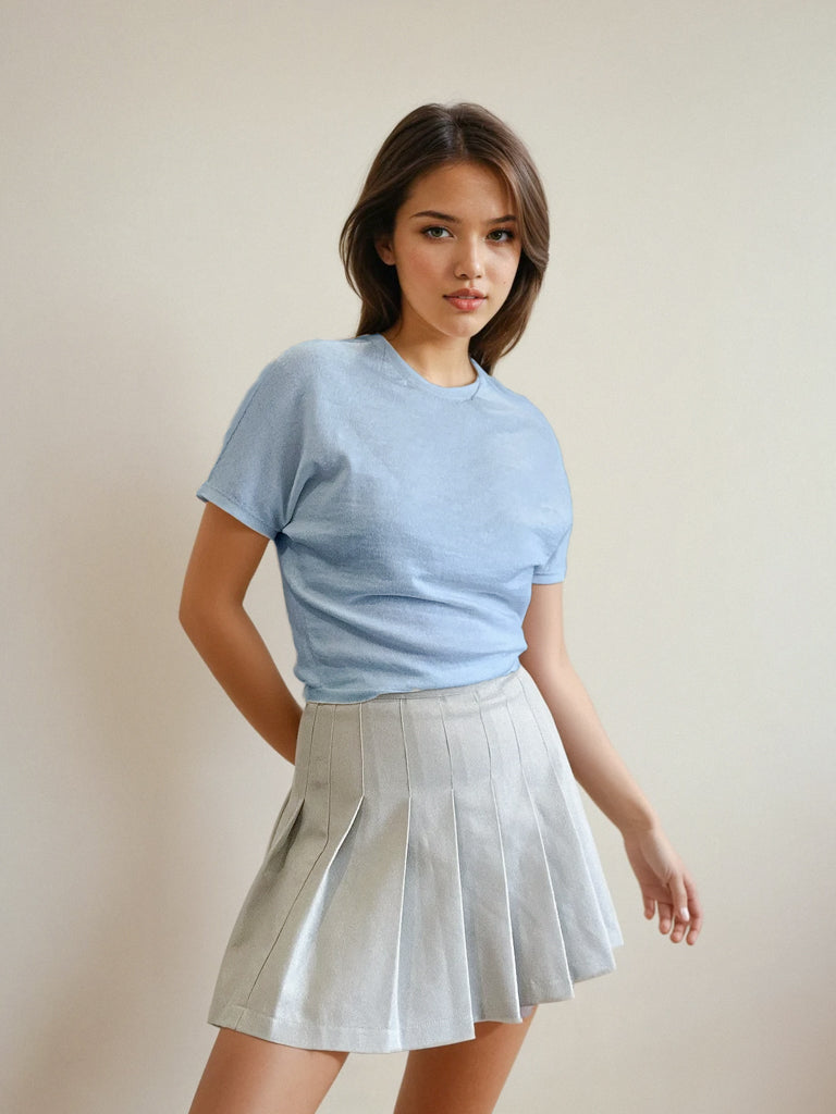 Mika Merino Cropped Tee - Baby Blue