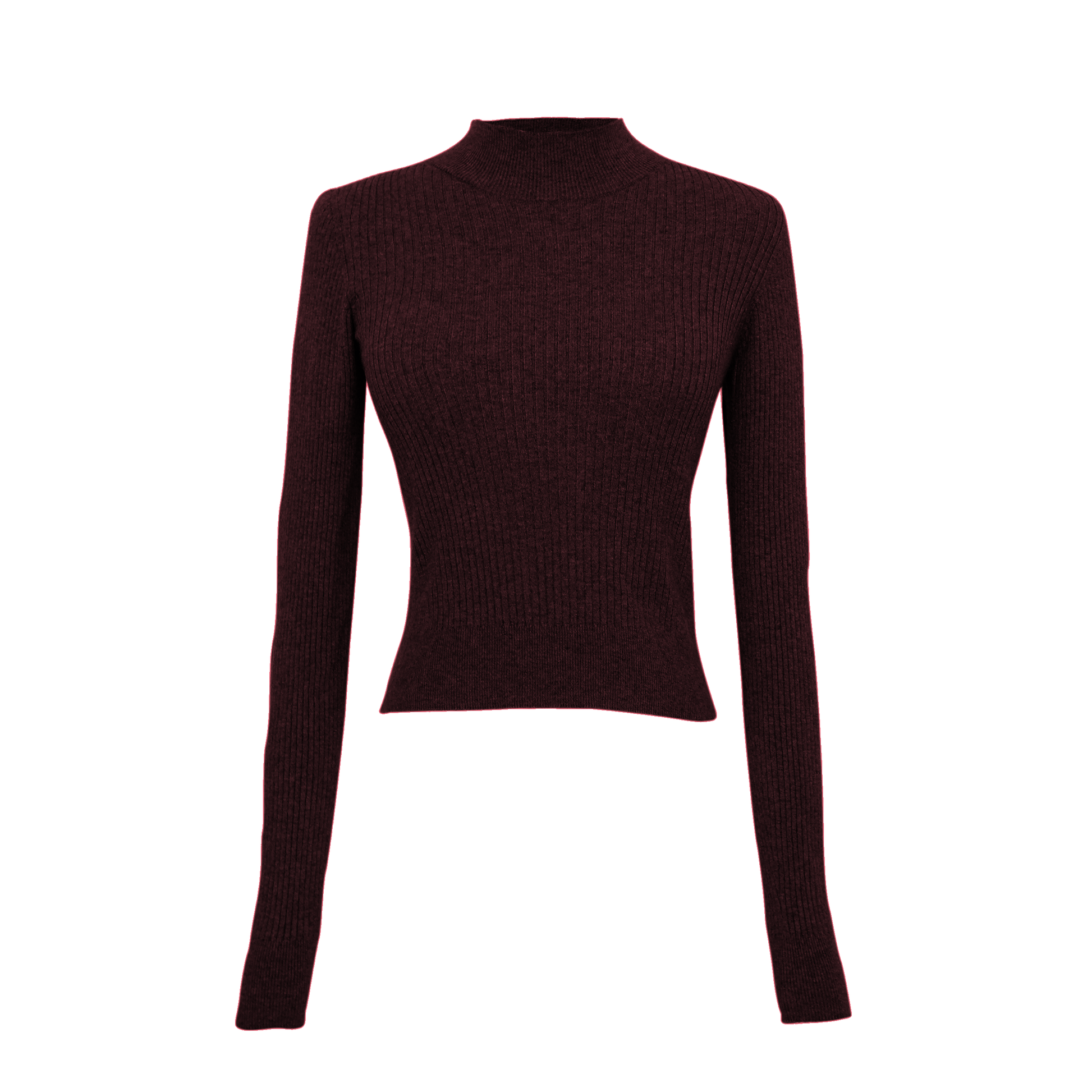 Dark maroon ribbed long-sleeve top on a white background
