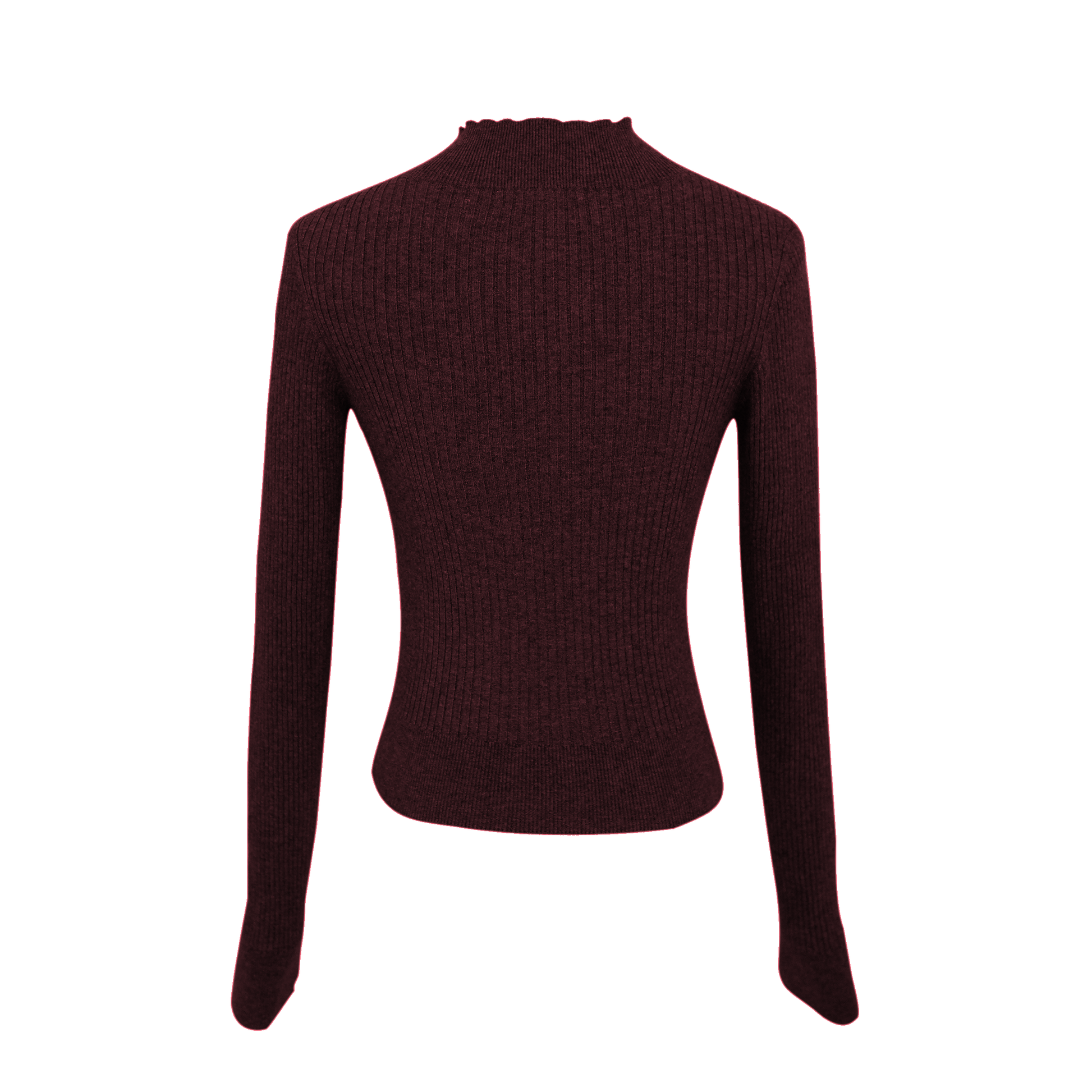 Dark maroon ribbed long-sleeve top on a white background