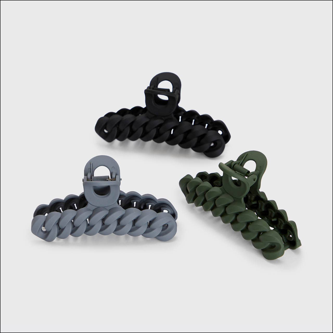 Eco-friendly Chain Claw Clip 3pc Set - Black/Moss